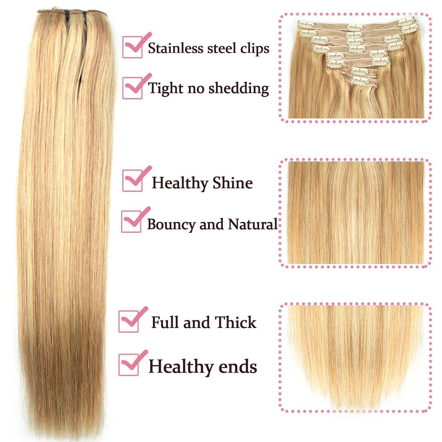 8 pièces pince dans les Extensions de cheveux 100% cheveux humains P8/613 couleur brun mettre en évidence Blonde pour les femmes usage quotidien vrais cheveux naturel noir 4 #