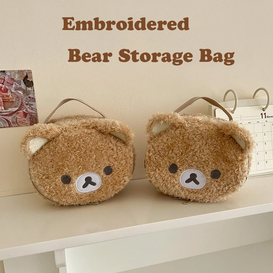 Estuche de maquillaje de felpa, bolsa de cosméticos de oso relajado de Anime, bolsa de almacenamiento de joyería para mujer, organizador para chica, bolsos de regalo, gran oferta