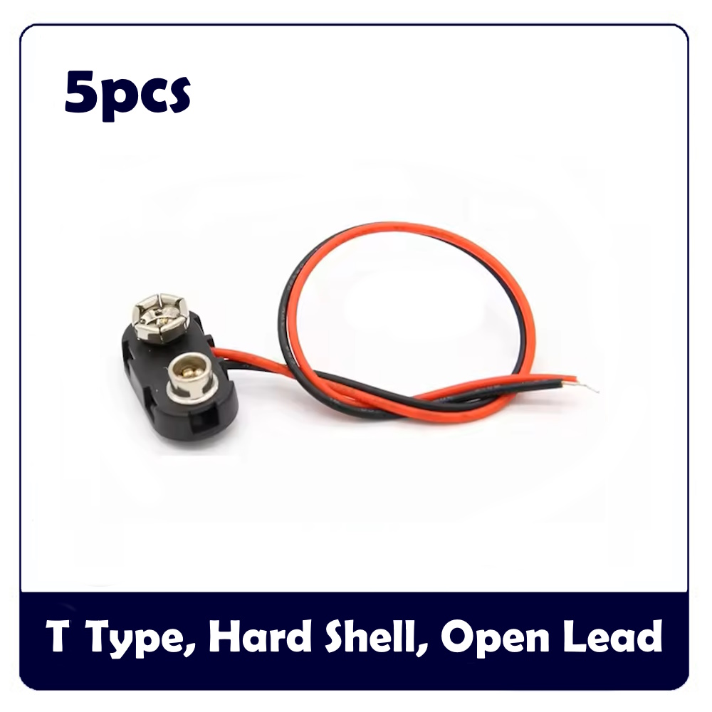5 Stück 9 V Batterie-Clips Snap I/T-Kopf 15 cm Anschlusskabel oder 5521 DC-Typ