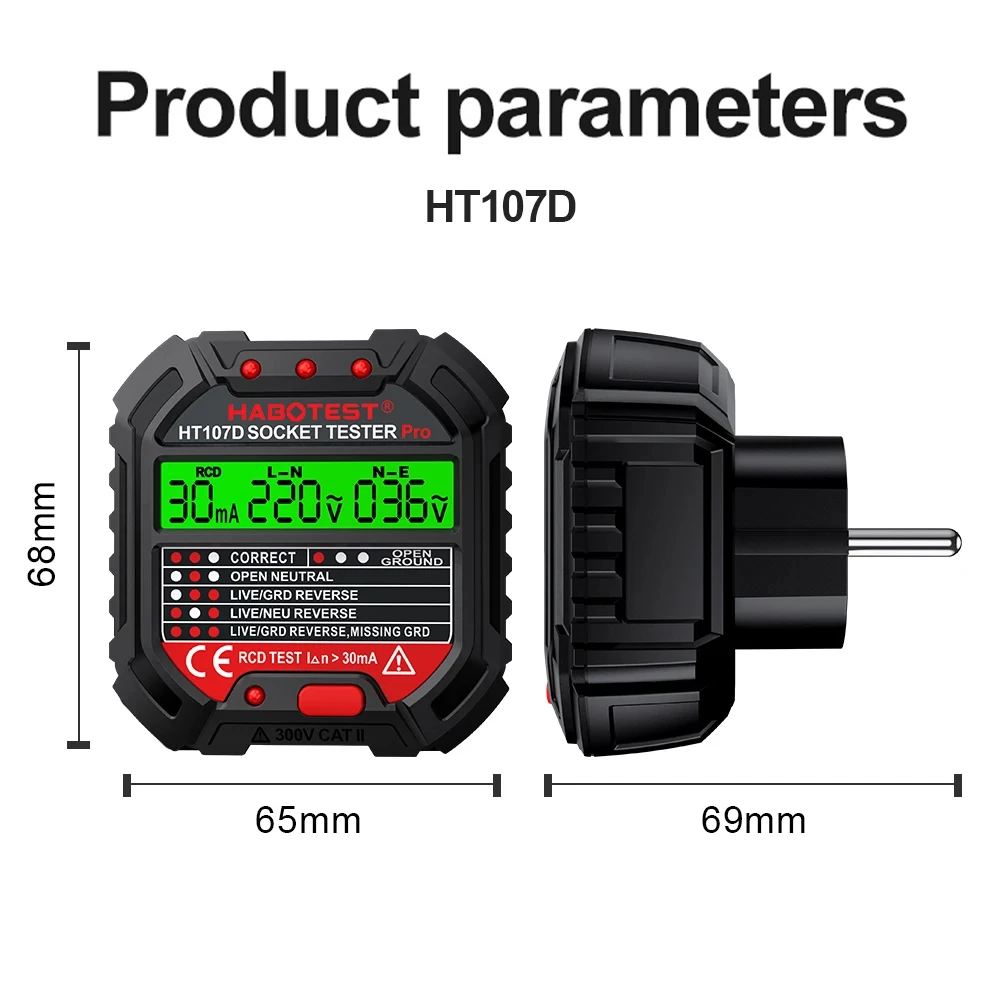 HT106/HT107 Digital Outlet SOCKET Detector ซ็อกเก็ตทดสอบแรงดันไฟฟ้าเครื่องทดสอบ US/UK/EU Plug GROUND ZERO Line Phase Check RCD NCV เครื่องทดสอบ