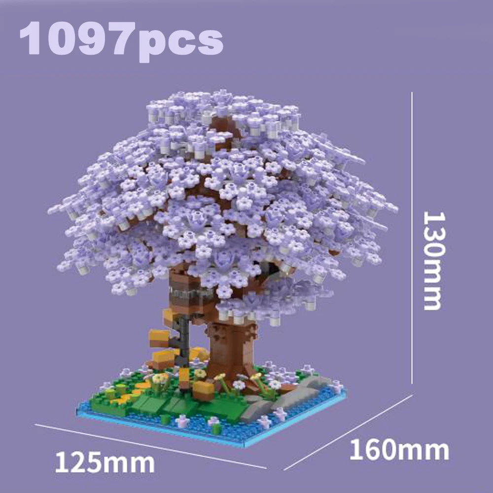 Casa de cerezo rosa, bloques de construcción de micropartículas, modelo clásico para niña y niño, ensamblaje difícil, bloques en miniatura, juguete para chico