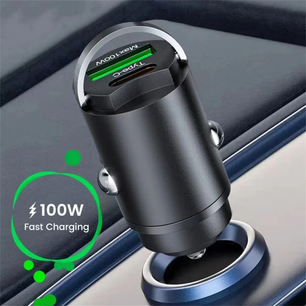 USB 100W Mini Auto Ladegerät Schnelle Lade Kopf Zigarette Leichter im Auto Für Xiaomi Samsung Huawei QC3.0 PD Typ C Auto Telefon Ladung