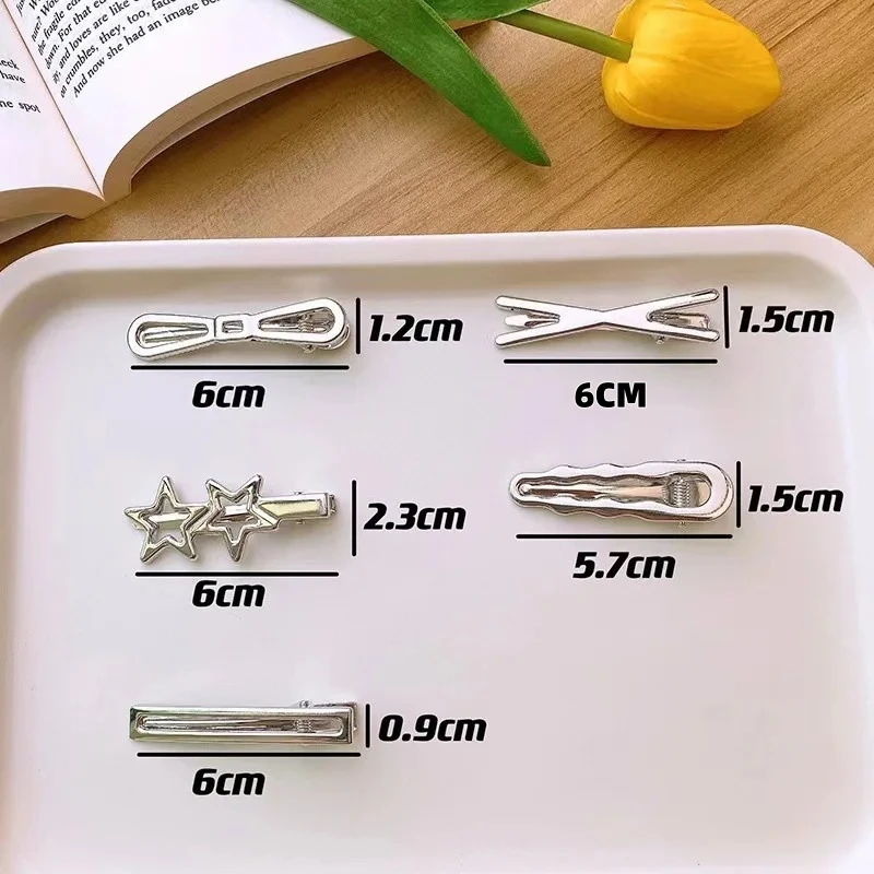 24 pz/set Y2K Fermagli per capelli in metallo argento per donne e ragazze Accessori per capelli stella Stili multipli Forcine a becco d'anatra senza soluzione di continuità