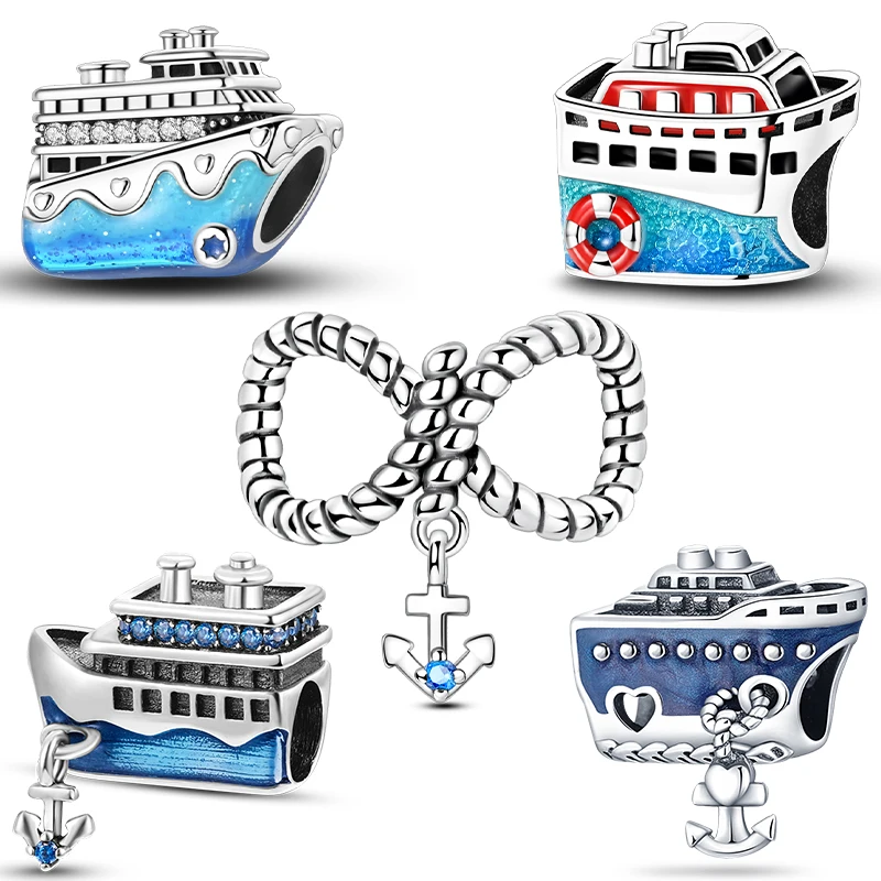 925 prata esterlina viagem charme azul cruzeiro navio âncora pingentes caber diy 925 pulseira original colar moda festa jóias