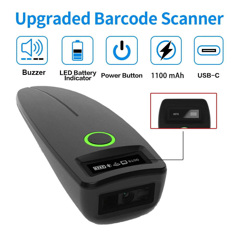 Escáner de código de barras 2D W7 Mini inalámbrico Bluetooth portátil 1D 2D QR Code matriz de datos lector PDF417 con función de almacenamiento