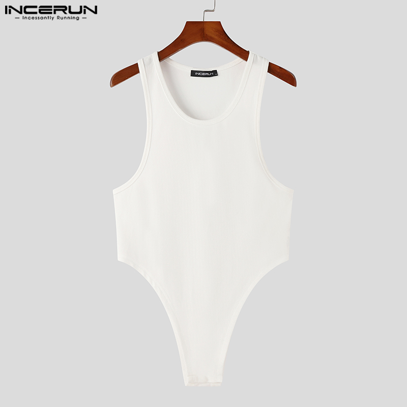 2024 homens bodysuits pijamas cor sólida o-pescoço sem mangas de fitness macacão streetwewar sexy regata bodysuit S-5XL incerun