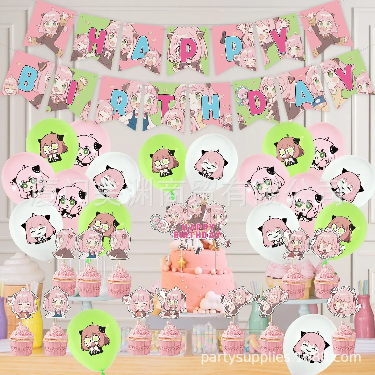 Spy×Family Forger balon dekorasi ulang tahun merah muda spanduk kue Anime anak-anak perlengkapan pesta rumah mainan anak perempuan Baby Shower