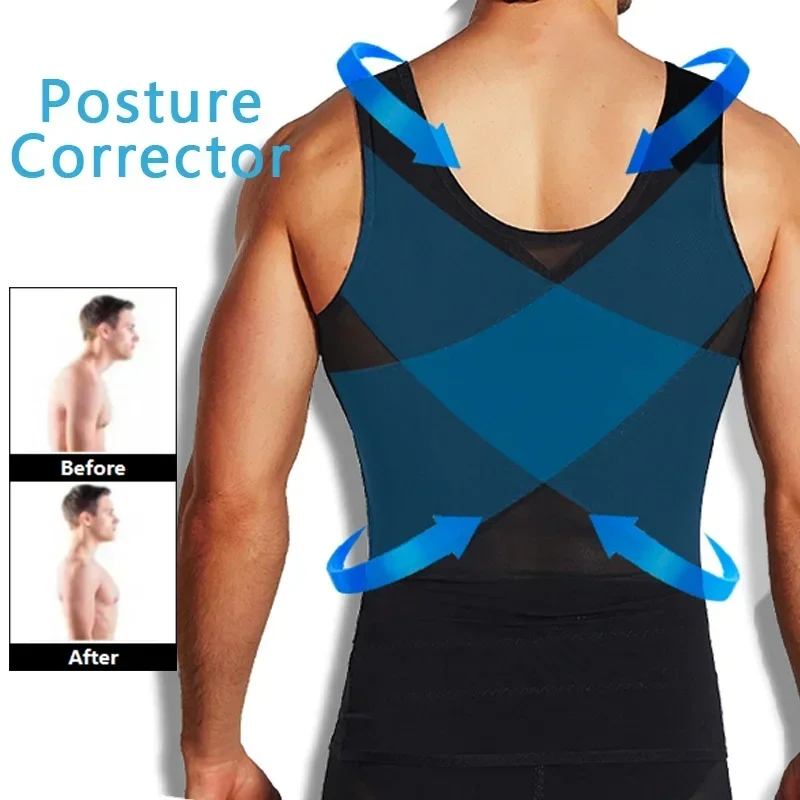 Maillot de corps respirant à Compression pour hommes, contrôle du ventre, amincissant, modelant le corps, débardeur sans manches, vêtements de gymnastique, gilet en maille