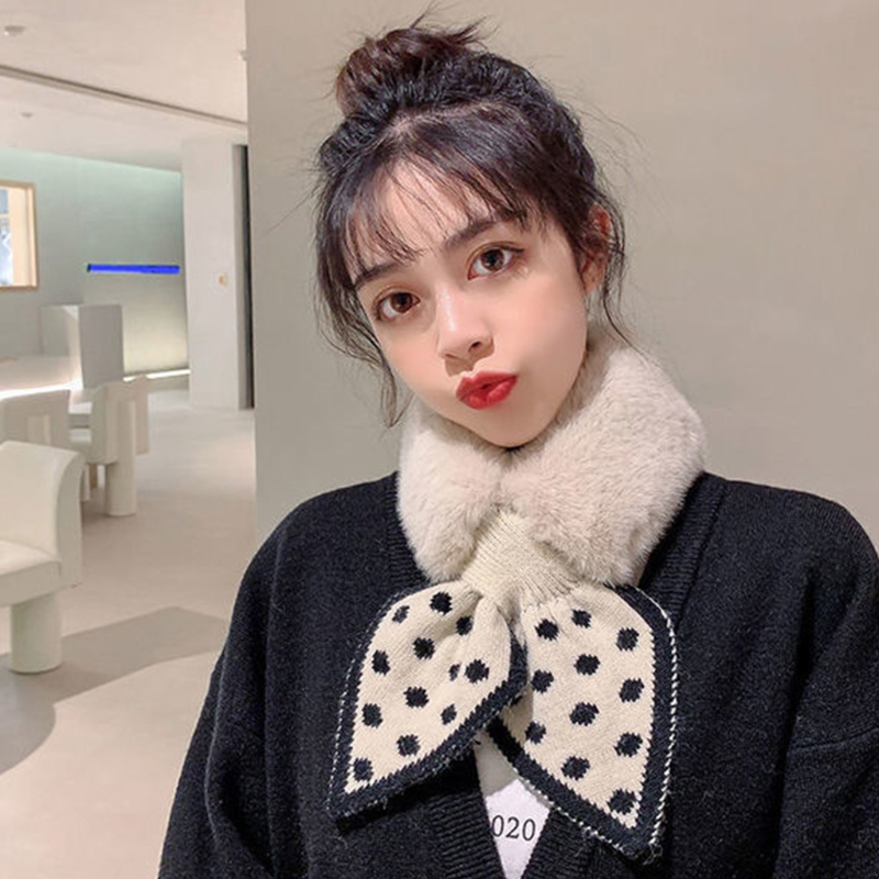 Lenço colar para mulheres cachecol feminino inverno macio faxr pele coelho impressão laço cachecol feminino