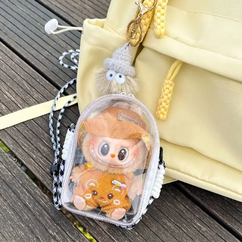 Für Labubu 15-17 cm V2 Sitzen Party PVC Transparent Display Tasche Schutz Fall Puppe Outfit Lagerung Zubehör