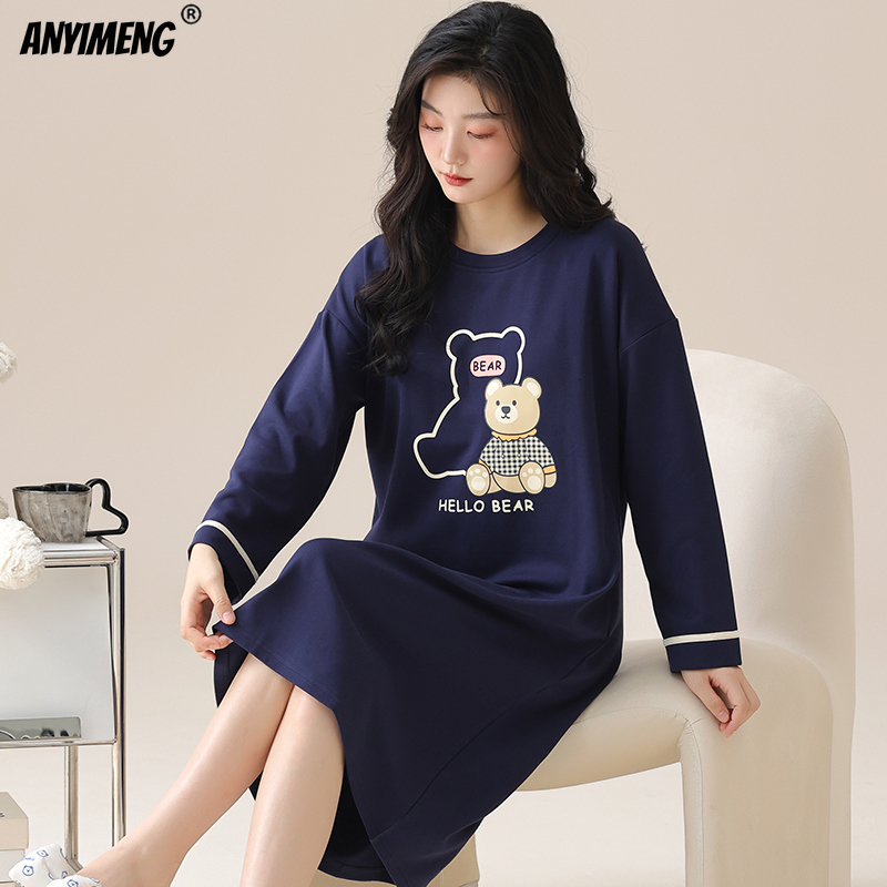 M-5XL Plus Größe Herbst Frühling Frauen Lange Nachthemden Pullover Lose Bh Gepolsterte Sleep Casual Baumwolle Nachthemd Freizeit Hemd