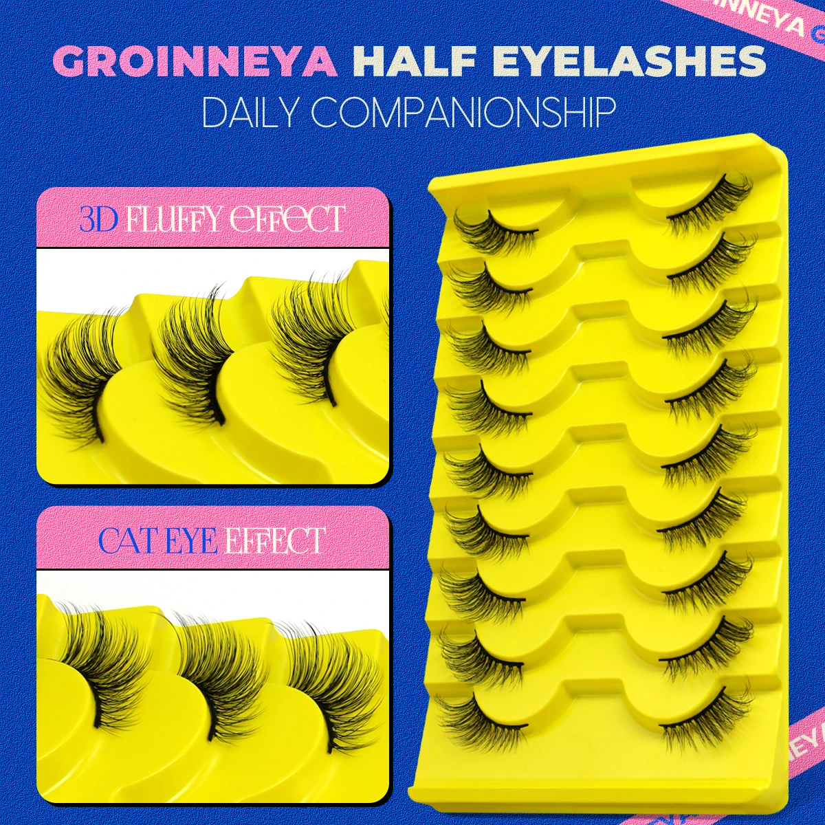 GROINNEYA Halve Wimpers 5/7/10 Piars Halve Wimpers Zachte Natuurlijke Cat Eye Wimpers Make-Up Tool Nep Wimpers Extension pluizige Faux Cils