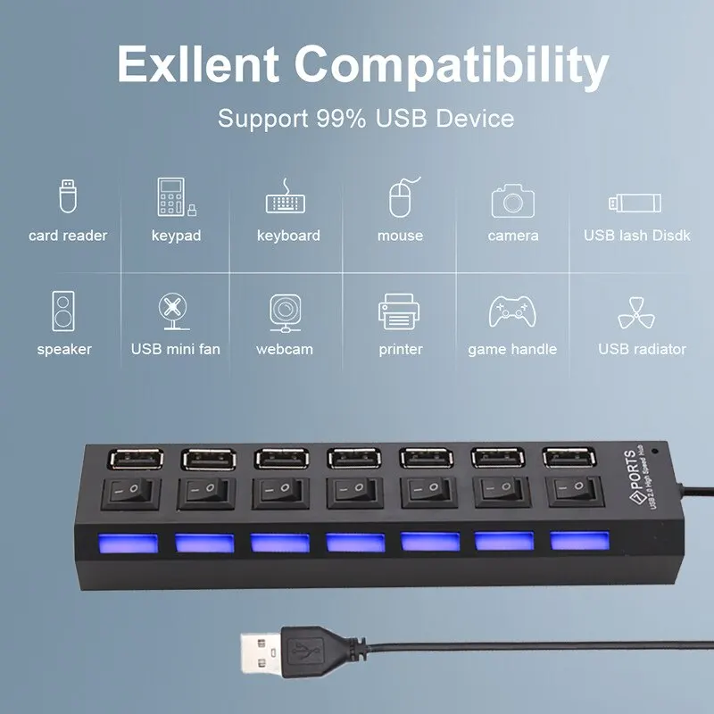 Switch verlängerung hub 7-port usb 2,0 hub computer usb verlängerung hub one drag sieben usb 2,0 splitter pc laptop desktop