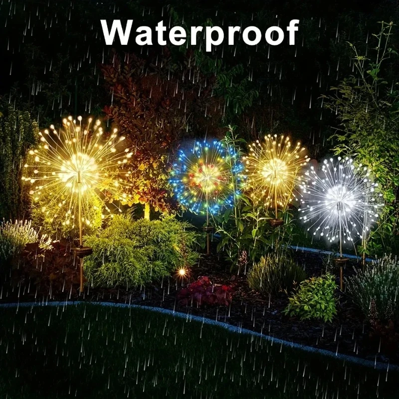 8 Mode Firework Lamp Solar Powered Outdoor Grass Globe Dandelion Fireworks Lamp for Garden Yard Lawn Landscape Holiday Light