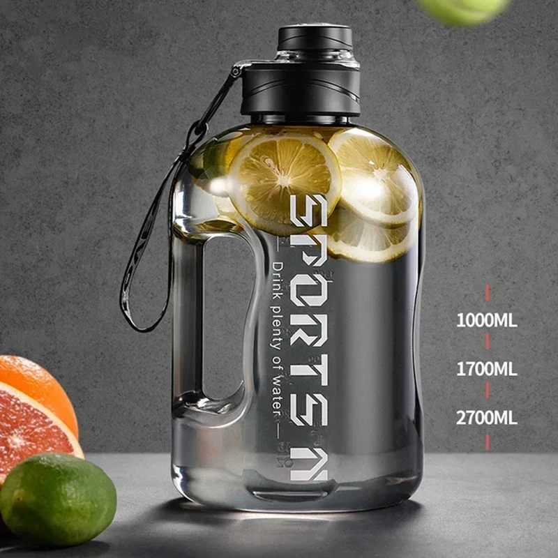 1.7l/2.7l portátil grande capacidade garrafa de água esportes garrafa de água ginásio ciclismo copo para fitness acampamento masculino chaleira de água