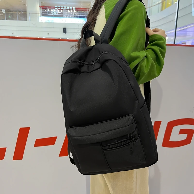 Simple Solid Color Casual Backpack, Lightweight Versatile High School Student Bag, Versatile Solid Color Daypacks ForHangingOut