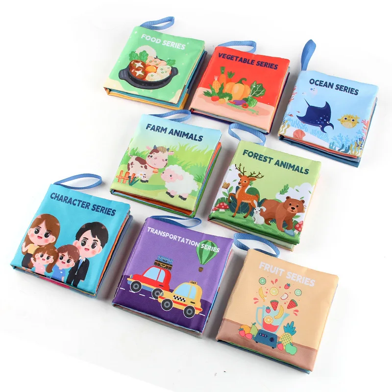 หนังสือผ้าเด็ก 3D ของเล่นการศึกษาปฐมวัย หนังสือปาล์มภาษาอังกฤษ 4 หน้า 8 หน้า