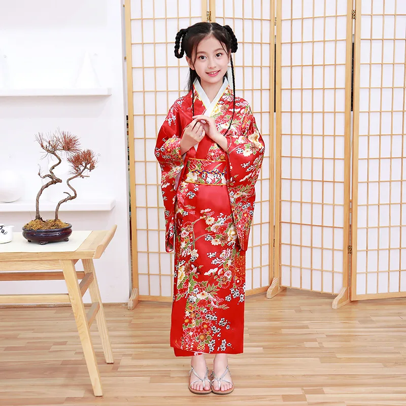 Kimono Dress Japanese bathrobePrint Japanese Kimono Sets for Girls' Cosplay School Performances Traditional for Elementary