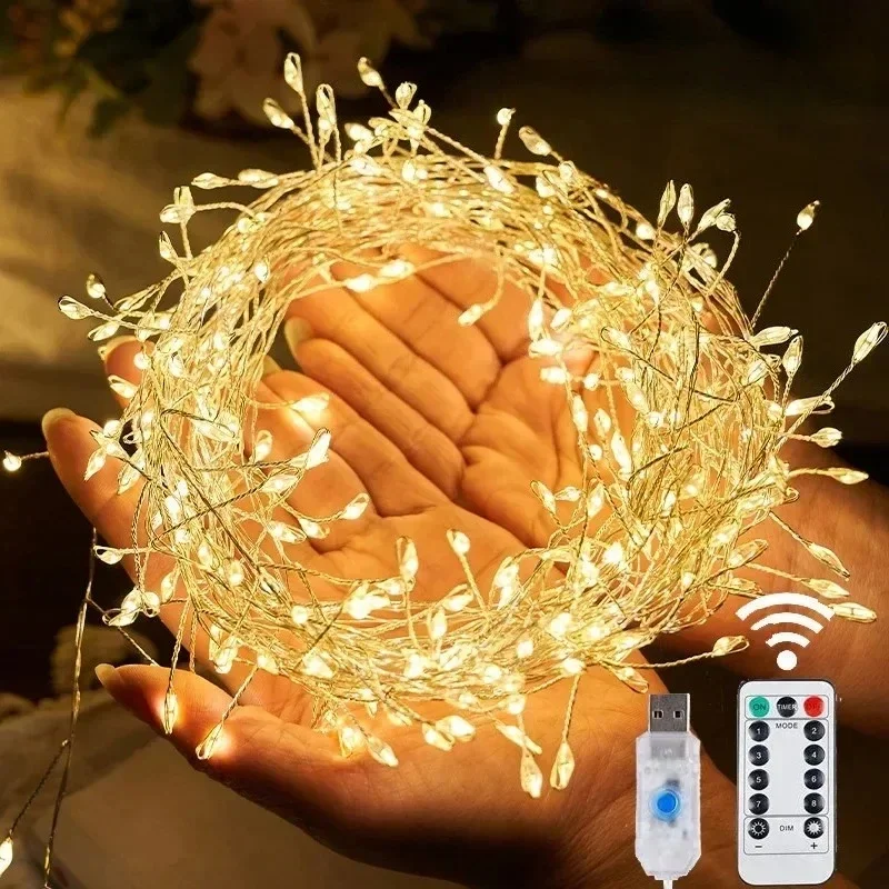 Lampki LED w kształcie petard - zasilane przez USB z pilotem, dekoracyjna girlanda wróżek na wesele, imprezę, do ogrodu i na Boże Narodzenie