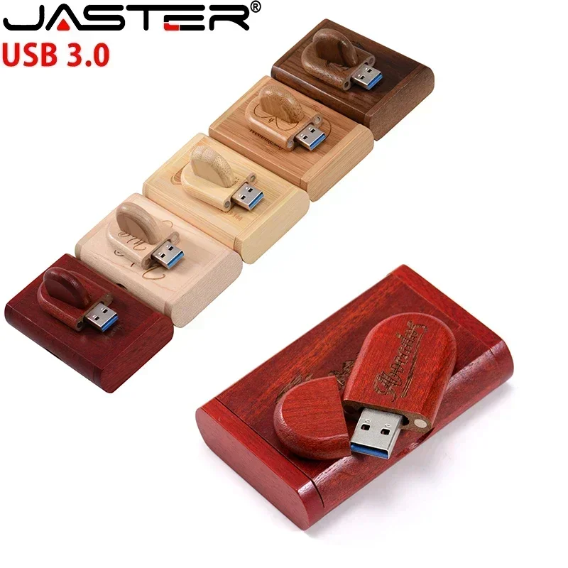 JASTER USB 3,0 caja de madera Pen Drive logotipo personalizado gratis unidad Flash USB Pendrive de bambú regalo de boda memoria Stick 128GB 32GB 64GB