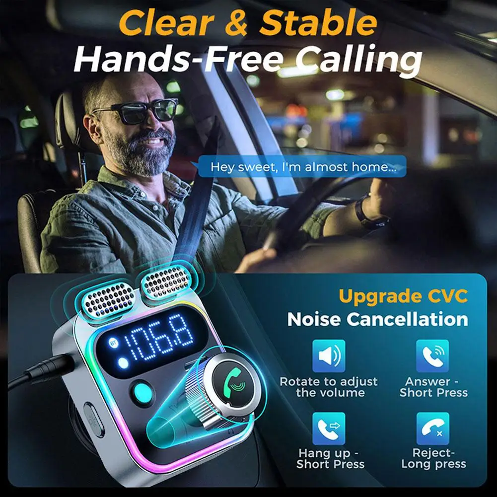 Transmisor FM con Bluetooth 2023 para coche, adaptador FM/AUX, cargador de coche, Boost de graves, 3 puertos, adaptador Bluetooth, 5,0