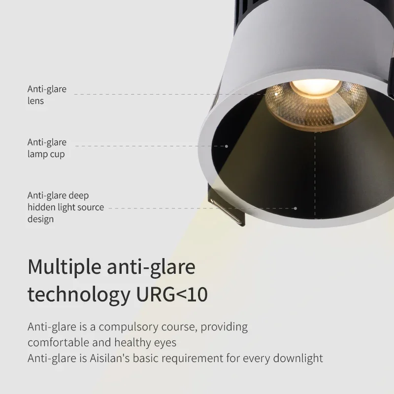 Luz empotrable LED, foco moderno negro, luz de techo de aluminio CRI97 antideslumbrante para interiores, para sala de estar y dormitorio