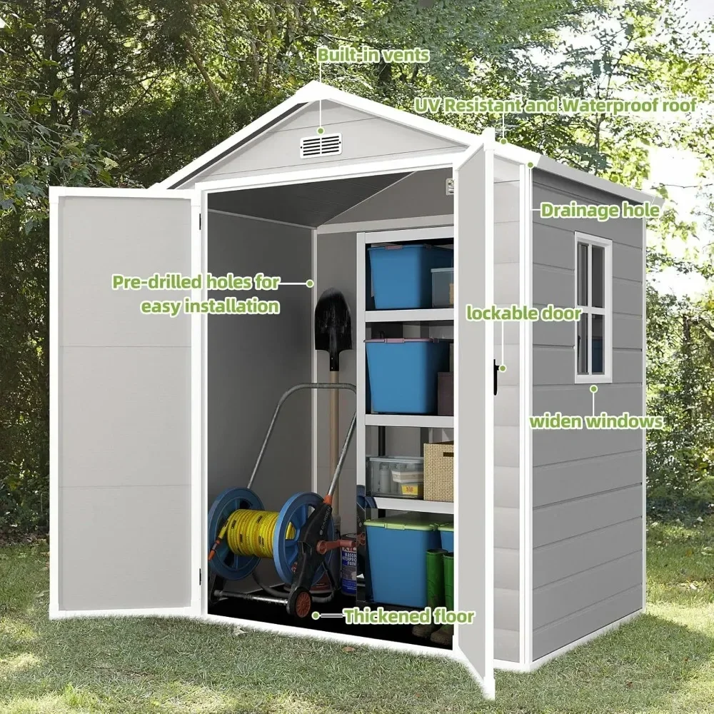 Outdoor Storage Shed with Floor for Garden Tool,Waterproof Outdoor Resin Shed,Lockable Doors for Patio,Yard,Lawn (Gray)