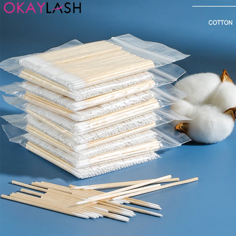 Microhisopo de algodón para extensiones de pestañas, 500/300/100 piezas, venta al por mayor, eliminación de pegamento, barras de limpieza, herramienta de maquillaje y tatuaje