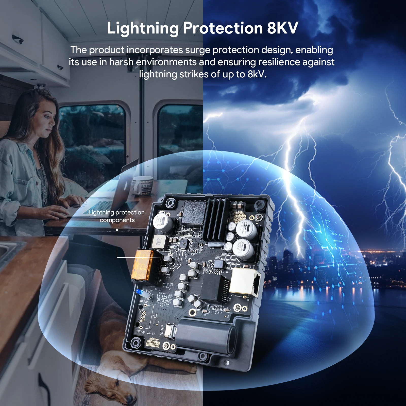 Edup-poeインジェクターステップアップ、包括的な保護を備えたstarlink v2、標準作動アダプター、屋外RV、150w、3 in 1