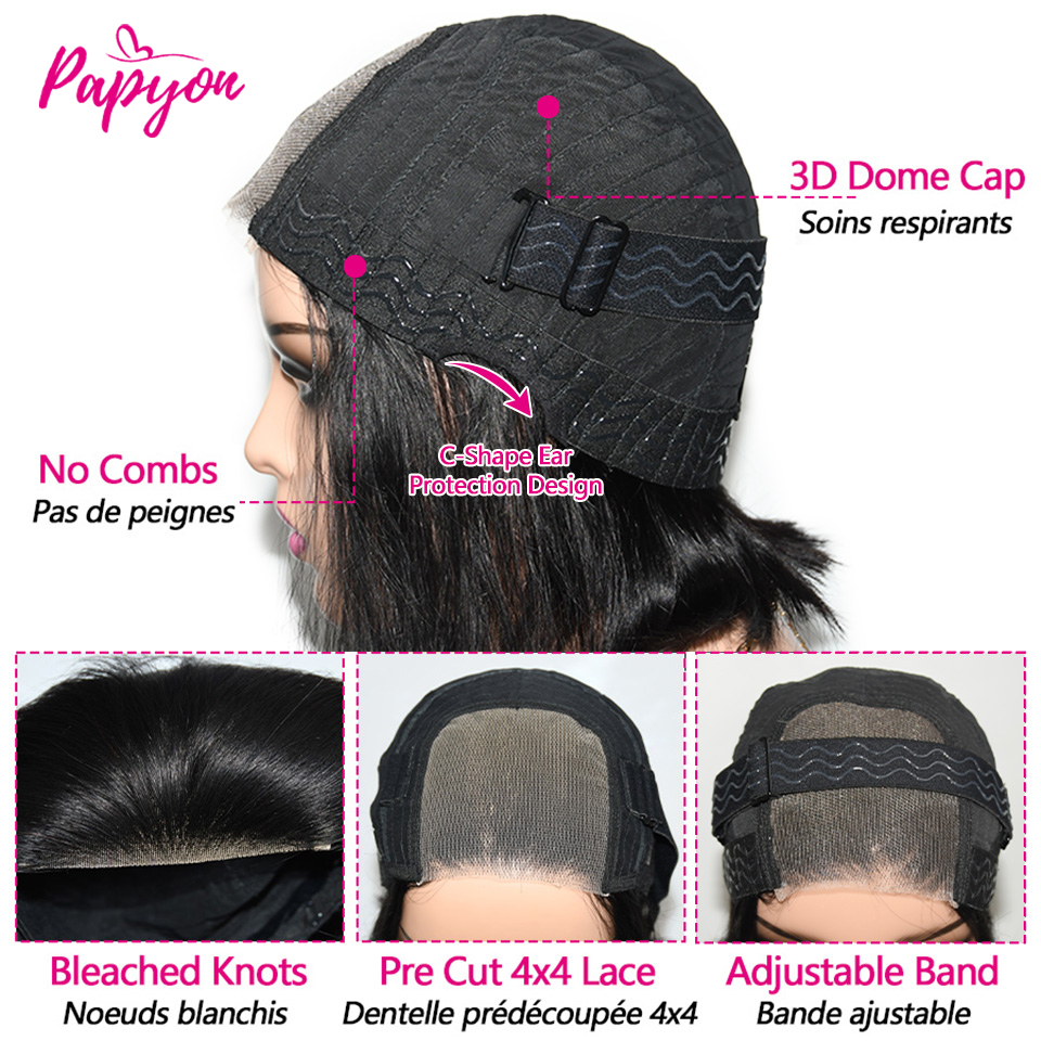 Parrucca diritta senza colla 6x4 Capelli umani 4x4 pronti da indossare Parrucche frontali con chiusura in pizzo trasparente prepizzicate per le donne