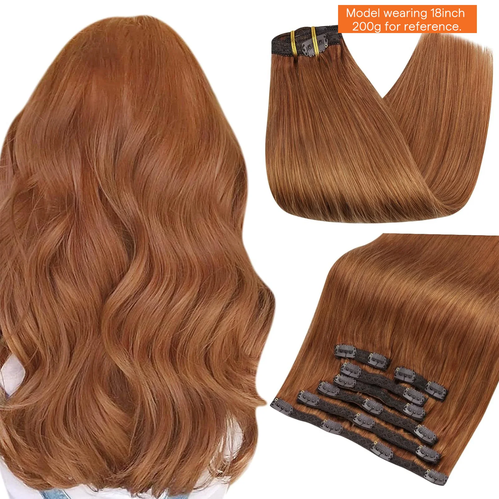 Extensões de cabelo humano com brilho completo, clipe em extensões de cabelo remy, 7 peças, 105g, trama dupla, cabelo humano para mulheres