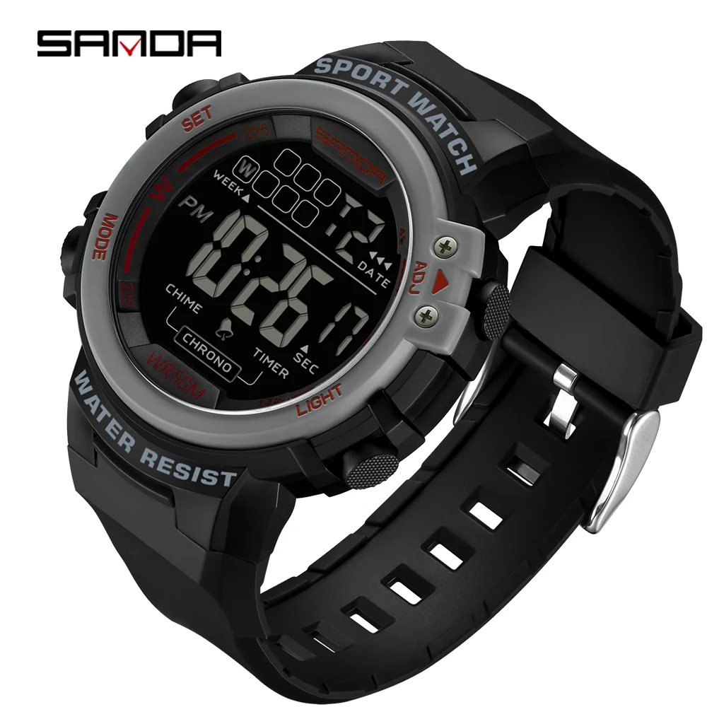 SANDA, reloj militar para exteriores estilo G para hombre, reloj despertador Digital LED, reloj de pulsera deportivo de moda con pantalla Dual, reloj resistente al agua hasta 50M