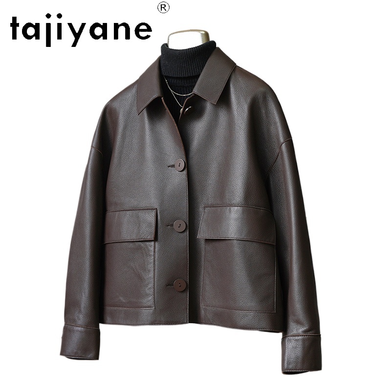 TAJIYANE 100% peau de mouton veste en cuir véritable femmes rétro litchi à motifs vestes en cuir courtes automne vêtements 2025 femme 