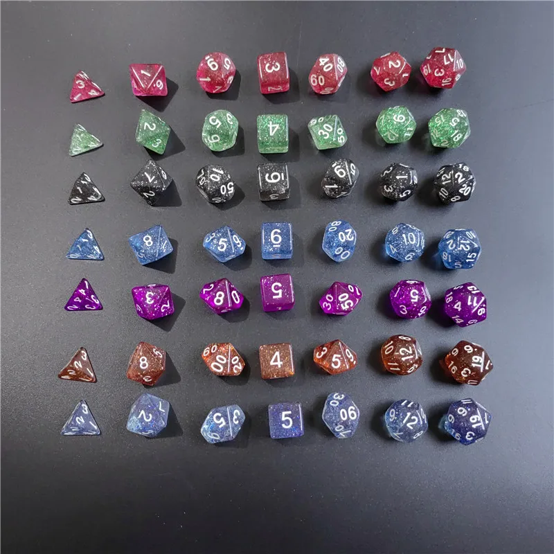 透明なフラッシュポイントタイスセット、両面ダイス、trpg、ダンジョンおよびドラゴズゲーム、アクリル、新しい、d4、d6、d8、d10、d12、d20、7 pcs、1セット