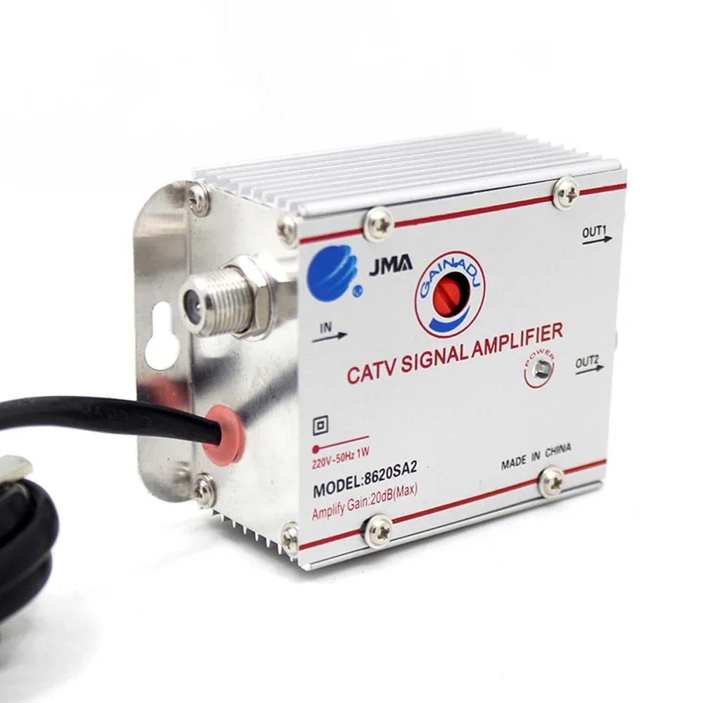 CATV SIGNAL AMPLIFIER DTMB Digital TV Signal Amplifiers 8620SA2 20dB Gain 1 in 2 EU Plug 220V