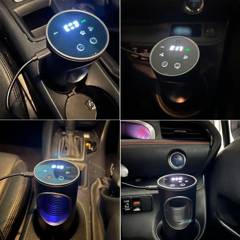 Purificador Portátil para coche, filtro Hepa con indicador AQI Real, función UV