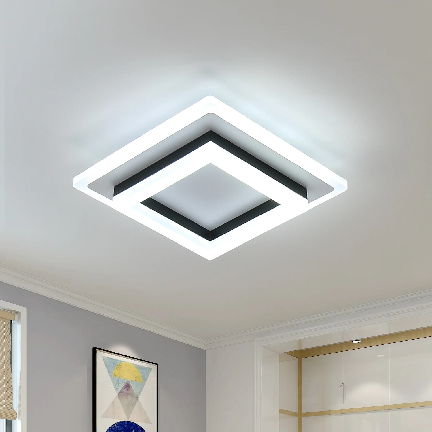 Moderne LED-Deckenleuchte, quadratische Deckenleuchten 24 W, Acryl-Deckenleuchte für Badezimmer, Flur, Schlafzimmer, kaltweißes Licht 6500 K