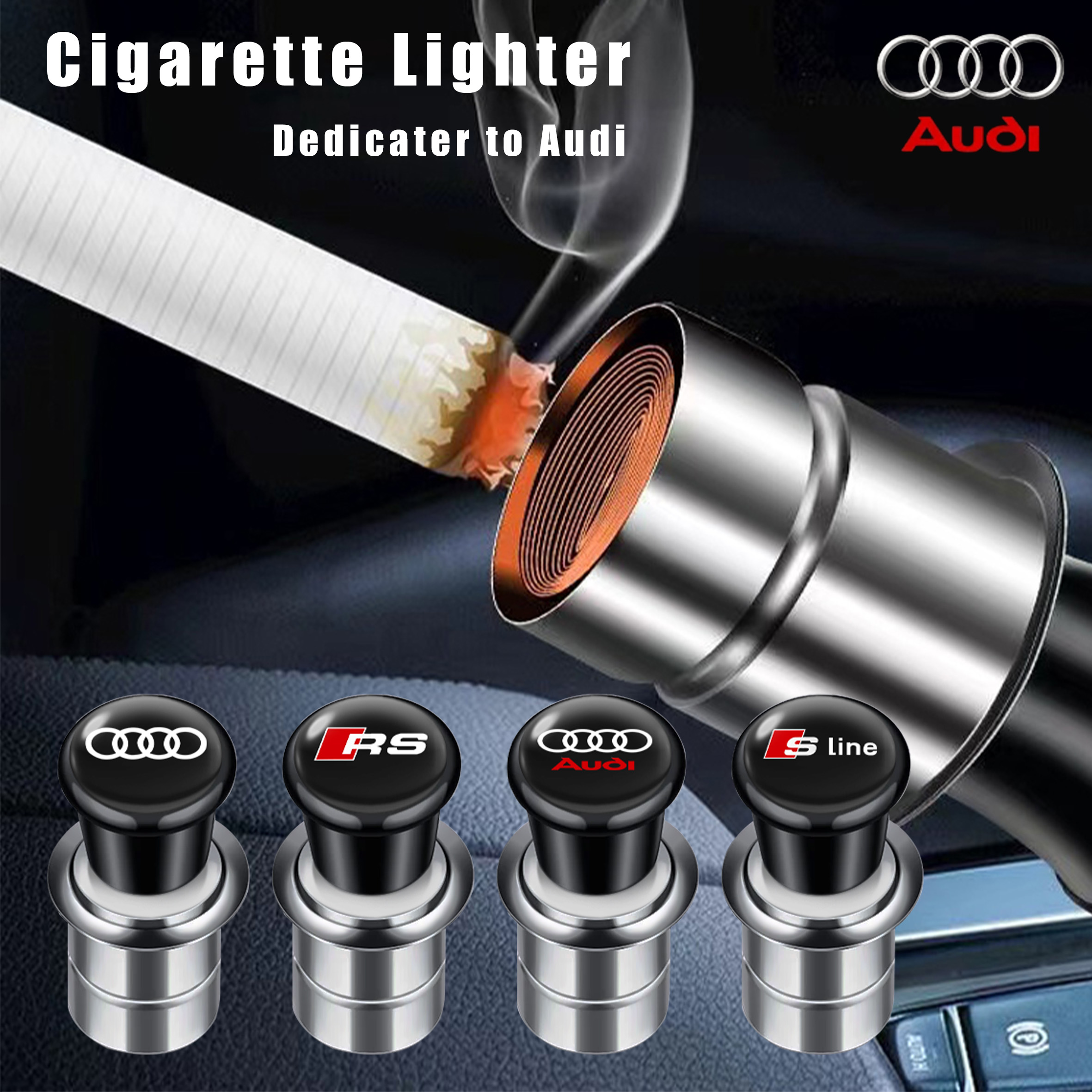 12V Metal Car Windproof Portable flameless Cigarette Lighter For Audi SLine QUATTRO Q3 Q5 Q7 RS3 RS4 RS5 A3 A4 B5 B7 B9 8p 8V