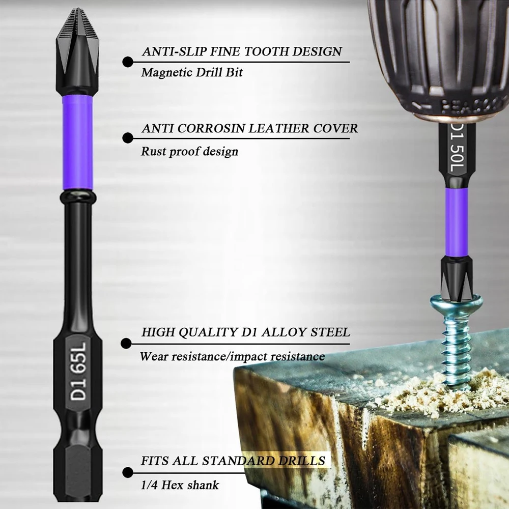 5/12 Pcs Magnetic Screwdriver Bits Non-slip Shockproof Phillips Impact Bits Hex Shank Alloy Steel Bits Suitable for Power Tools