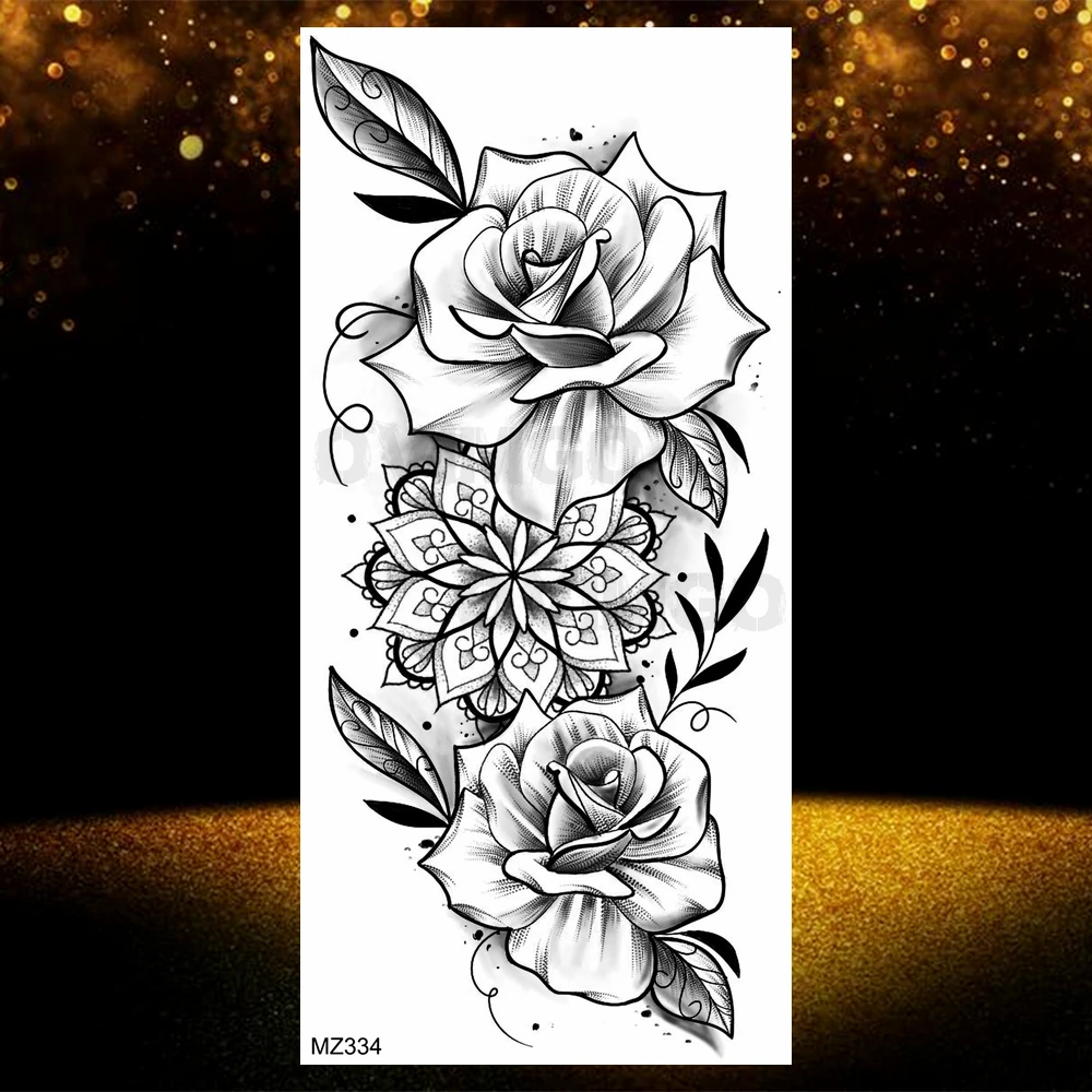 Thực Tế Đen Hoa Hồng Hoa Hình Xăm Tạm Thời Giả Chống Nước Tatoo Nghệ Thuật Thân Thể Cánh Tay Chân Họa Tiết Hoa Mẫu Đơn Bloosom Hình Dán Xăm Trang Điểm