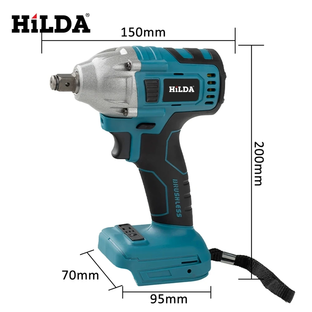 HILDA 18V 블루 브러시리스/브러시 전기 임팩트 렌치 Makita 배터리 용 충전식 1/2 소켓 렌치 무선