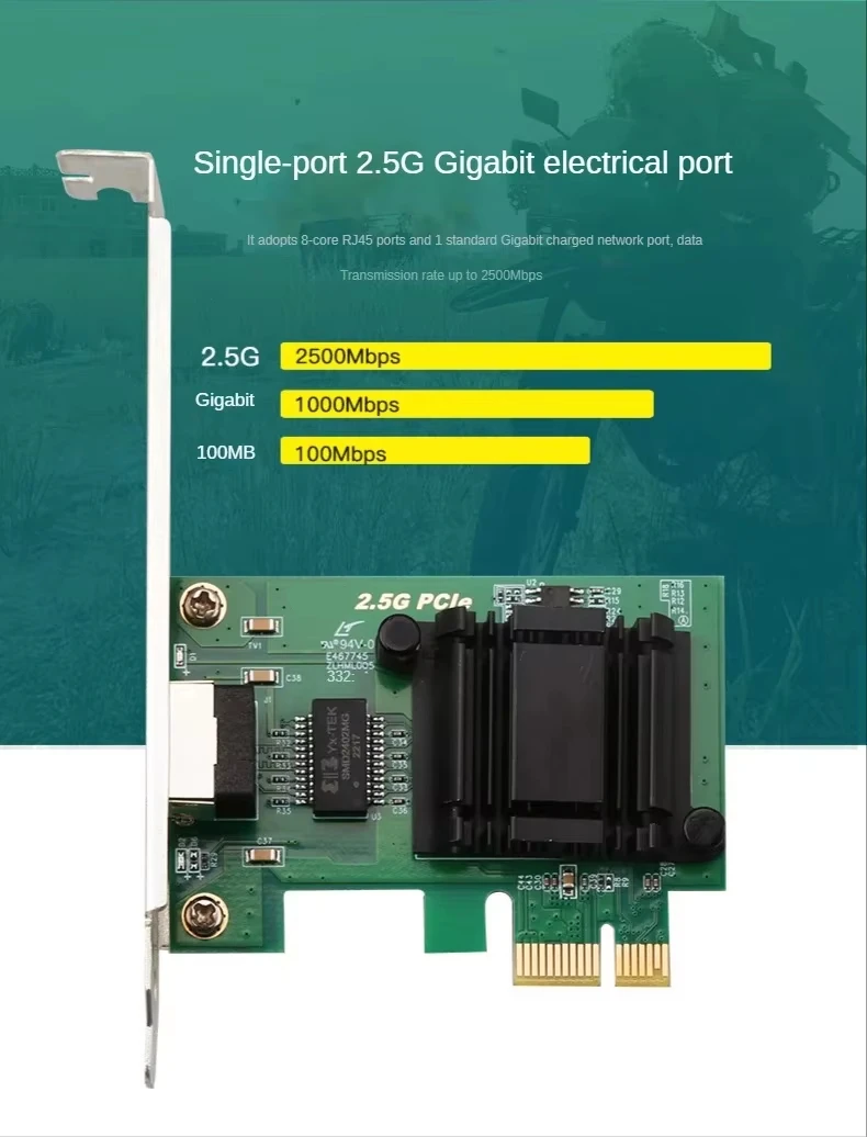 2.5G i225 PCIE To RJ45 Network Card 100/1000/2500Mbps RJ45 Interface LAN Etherent Gigabit Adapter For PC/Desktop