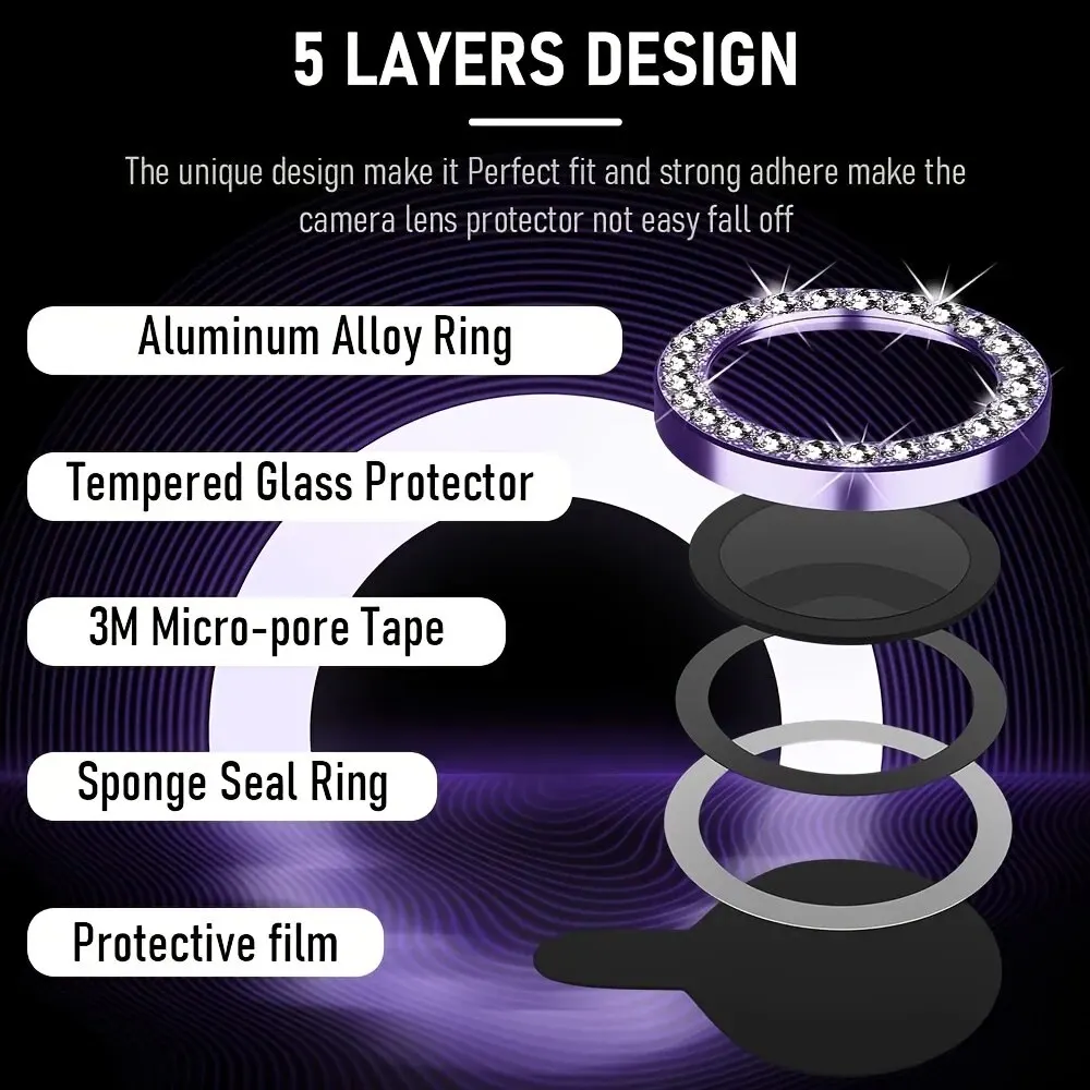 Diamond Metal Glass Camera Lens Protector for IPhone 15 Pro/15 Pro Max IPhone Camera Protector 3PCS/Set Lens Protection Glass