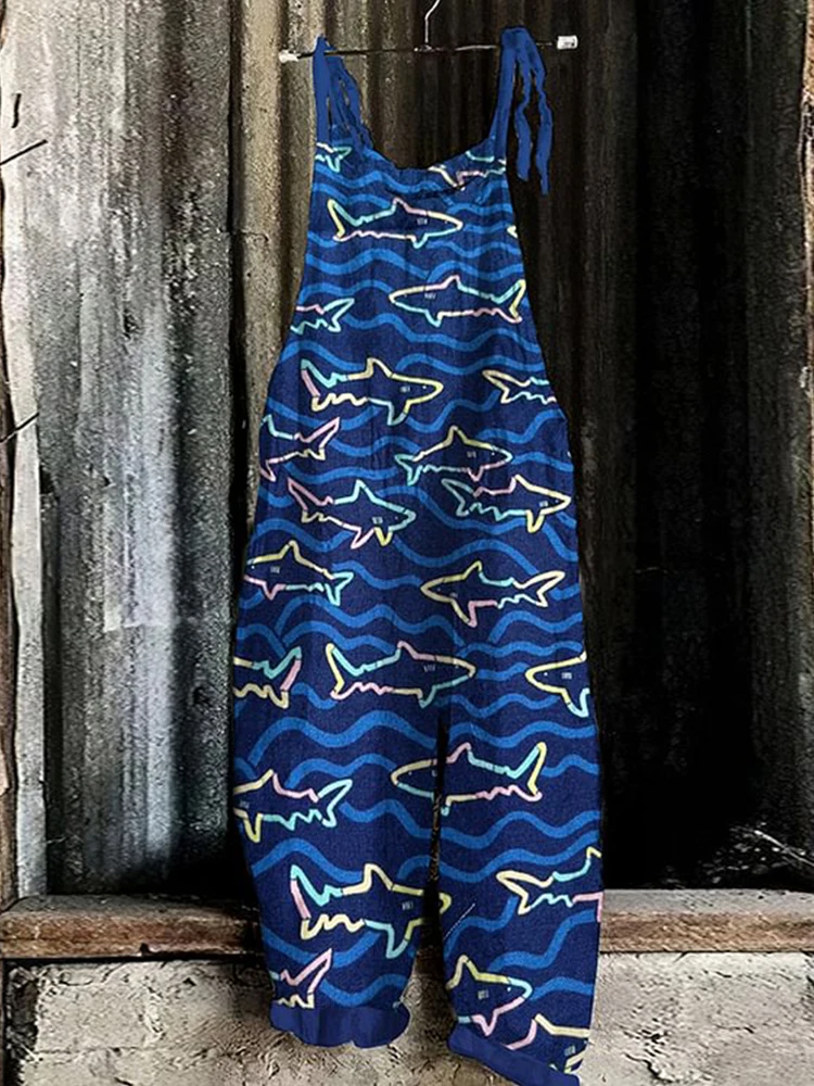 2024 informal a la moda elegante para mujer, mono holgado con suspensión ajustable con estampado geométrico Floral Retro, pantalón de pernera ancha para mujer
