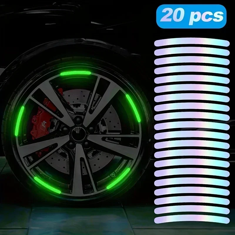 20PCS Auto Rad Leuchtende Aufkleber Reflektierende Aufkleber Leuchtende Fluoreszierende Farbe Rad Dekoration Motorrad Nacht Aufkleber
