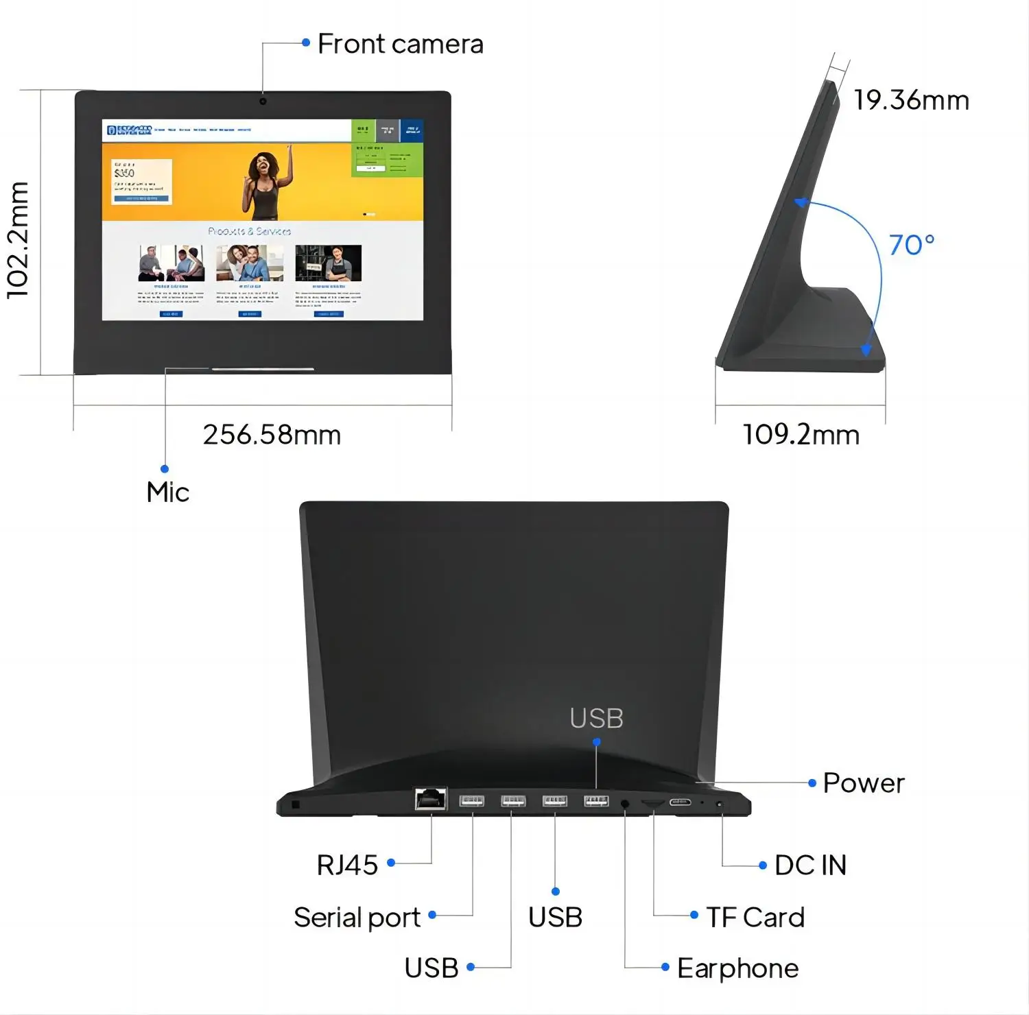 Tableta elegante en forma de L de 10,1 pulgadas, Tablet con pantalla táctil POS de escritorio Android, menú de restaurante, pedido de cliente, PC con altavoz Dual