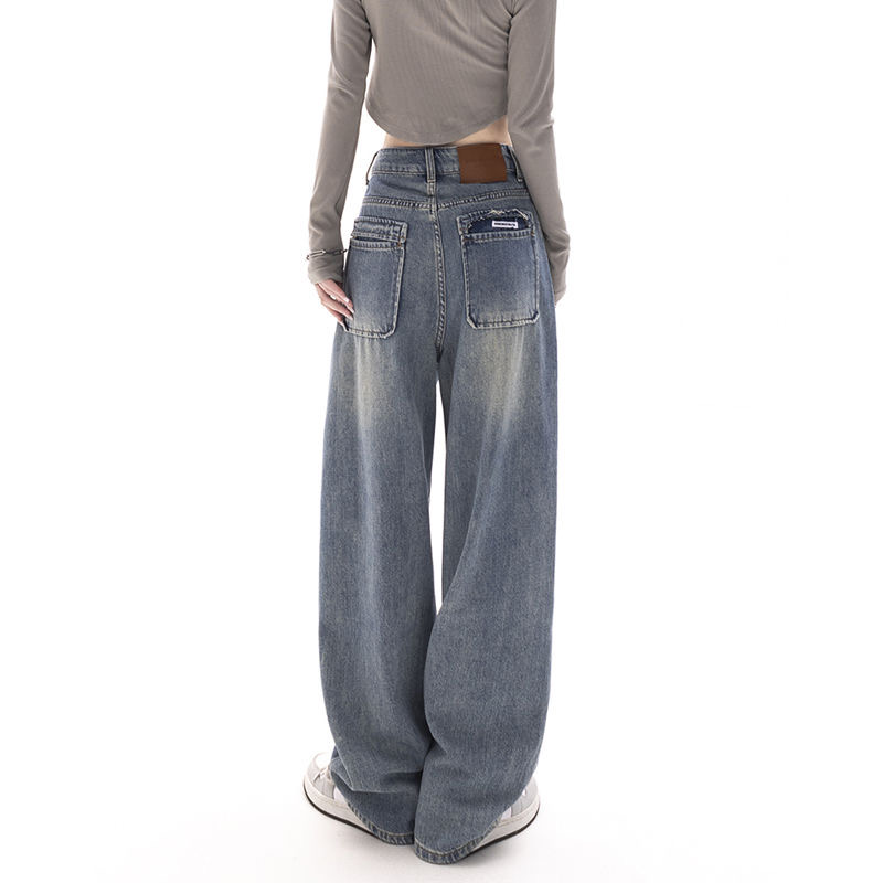 เกาหลีแฟชั่นY2k Retroขากว้างเอวสูงตรงStreetwearสไตล์กางเกงยีนส์สีฟ้ากางเกงสตรีBaggy DenimกางเกงLadyเสื้อผ้า