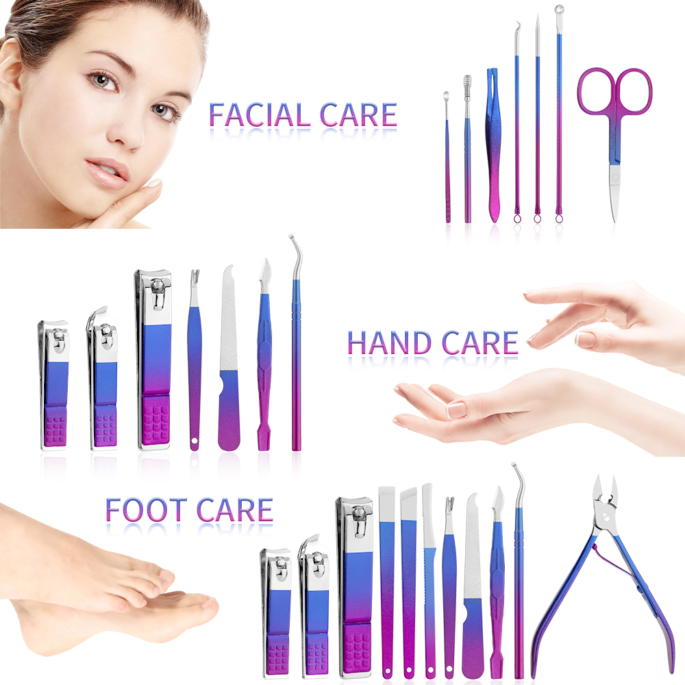 Zestaw do manicure, profesjonalny zestaw do pedicure ze stali nierdzewnej, nożyczki do paznokci, zestaw do pielęgnacji z etui podróżnym