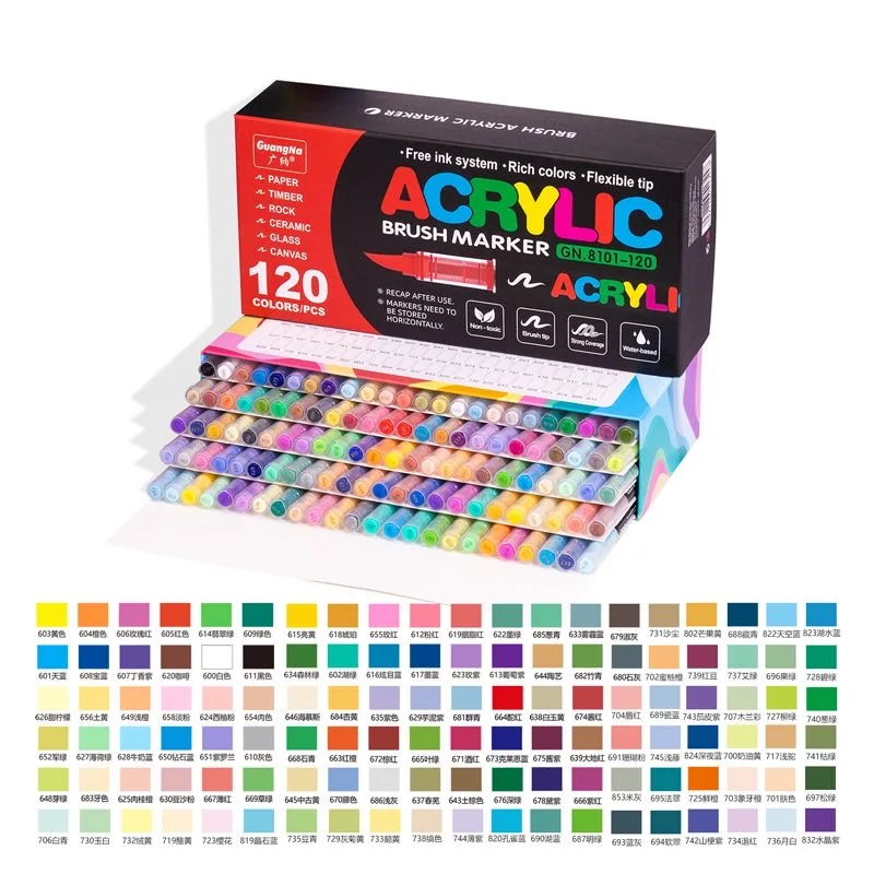Rotuladores acrílicos de 72/120, 168 colores, pinceles, tela, pintura de roca, pluma, piedra, cerámica, vidrio, lienzo, fabricación de madera, suministros de arte escolar