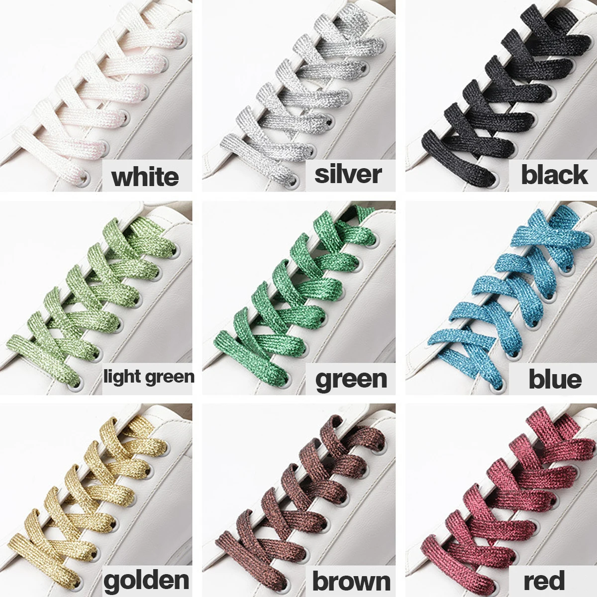 1 paio di lacci per scarpe da ginnastica piatti scintillanti metallizzati lucidi glitterati, lacci per scarpe, lacci piatti perlati
